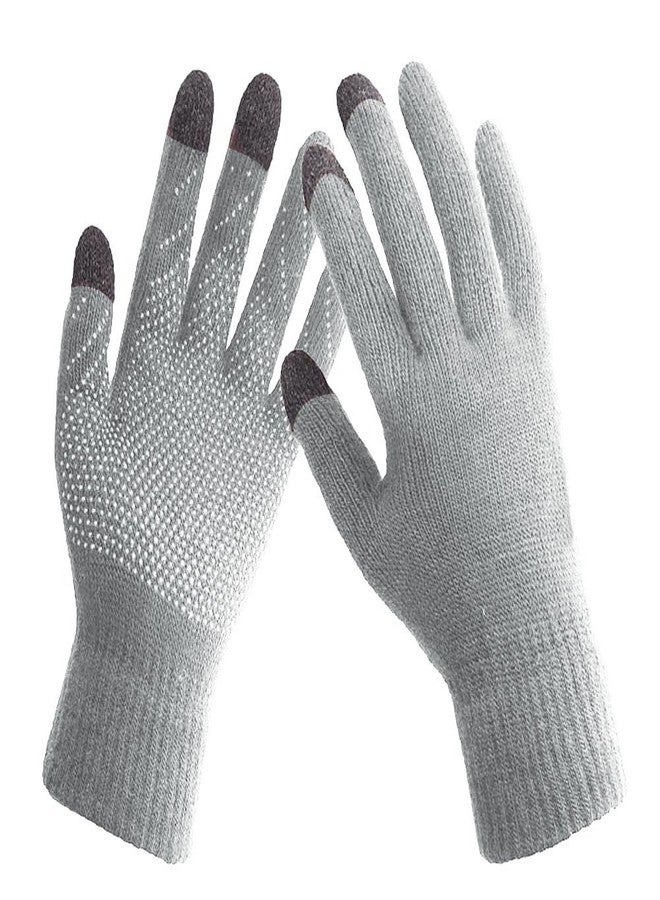 HINDAWI Winter Hat Gloves for Women Knit Warm Snow Ski Outdoor Caps Touch Screen Mittens Grey - Image 4